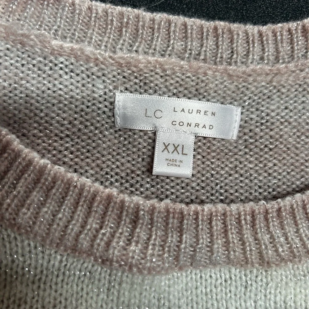 Lauren Conrad Pink Sparkle Sweater XXL Casual White‎ and Pink Ombre Stripes